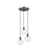 Placid 38cm Round Pendant 3 Light E14 15cm Round Crackled Glass Shade Brass Clear & Satin Black-4