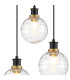 Placid 38cm Round Pendant 3 Light E14 15cm Round Textured Melting Glass Shade Brass Clear & Satin Black-6