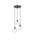 Placid 38cm Round Pendant 3 Light E14 15cm Round Ribbed Glass Shade Brass Clear & Satin Black-1