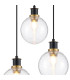 Placid 38cm Round Pendant 3 Light E14 15cm Round Ribbed Glass Shade Brass Clear & Satin Black-6