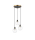 Placid 38cm Round Pendant 3 Light E14 15cm Round Segment Glass Shade Brass Clear & Satin Black-4