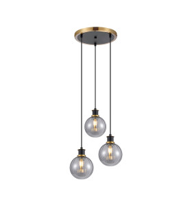 Placid 38cm Round Pendant 3 Light E14 15cm Round Segment Glass Shade Brass Smoke Plated & Satin Black-1