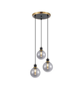 Placid 38cm Round Pendant 3 Light E14 15cm Round Glass Shade Brass Smoke Plated & Satin Black-1