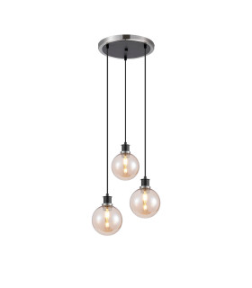 Placid 38cm Round Pendant 3 Light E14 15cm Round Glass Shade Satin Nickel Amber Plated & Satin Black-1