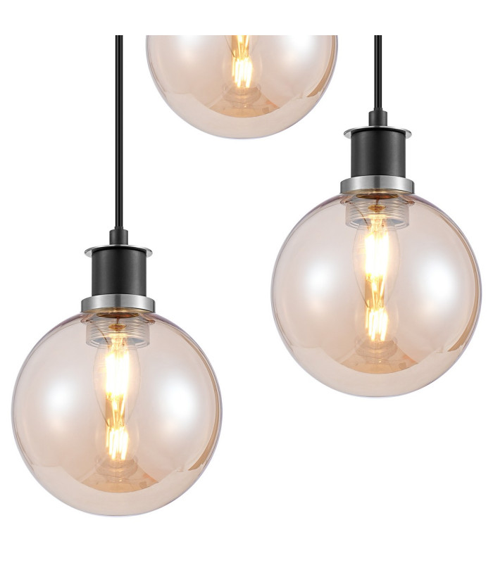 Placid 38cm Round Pendant 3 Light E14 15cm Round Glass Shade Satin Nickel Amber Plated & Satin Black-6