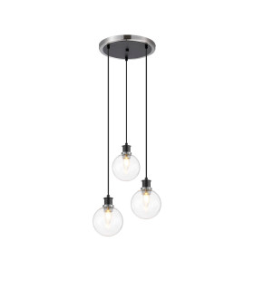 Placid 38cm Round Pendant 3 Light E14 15cm Round Glass Shade Satin Nickel Clear & Satin Black-1