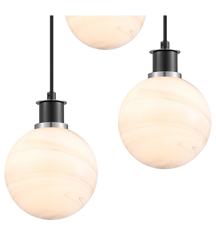 Placid 38cm Round Pendant 3x E14 15cm Round White & Grey Marble Effect Glass Shade Satin Nickel & Satin Black Framework-5