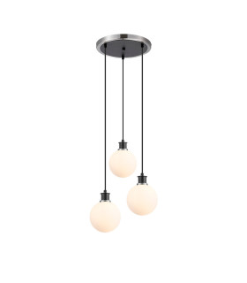 Placid 38cm Round Pendant 3 Light E14 15cm Round Glass Shade Satin Nickel Opal & Satin Black-1