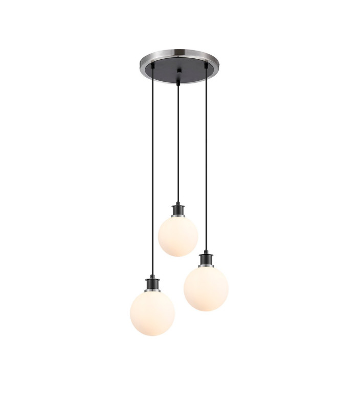 Placid 38cm Round Pendant 3 Light E14 15cm Round Glass Shade Satin Nickel Opal & Satin Black-1