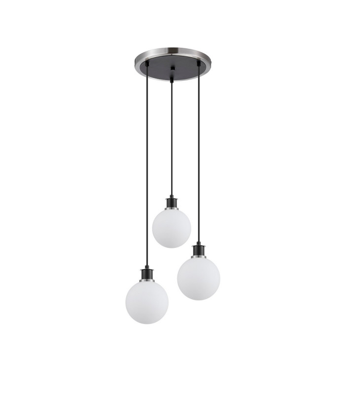 Placid 38cm Round Pendant 3 Light E14 15cm Round Glass Shade Satin Nickel Opal & Satin Black-4
