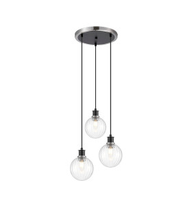Placid 38cm Round Pendant 3 Light E14 15cm Round Segment Glass Shade Satin Nickel Clear & Satin Black-1