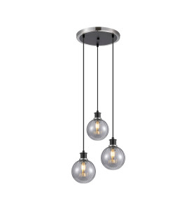 Placid 38cm Round Pendant 3 Light E14 15cm Round Segment Glass Shade Satin Nickel Smoke Plated & Satin Black-1