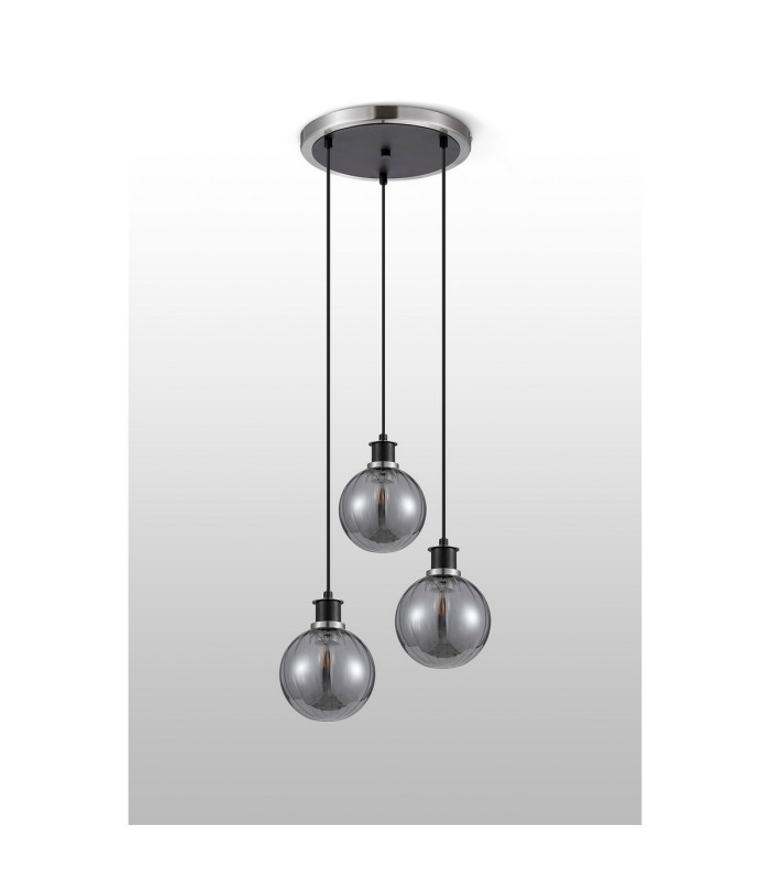 Placid 38cm Round Pendant 3 Light E14 15cm Round Segment Glass Shade Satin Nickel Smoke Plated & Satin Black-7