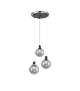 Placid 38cm Round Pendant 3 Light E14 15cm Round Glass Shade Satin Nickel Smoke Plated & Satin Black-1