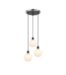 Placid 38cm Round Pendant 3 Light E14 15cm Round Speckled Glass Shade Satin Nickel White & Satin Black-1