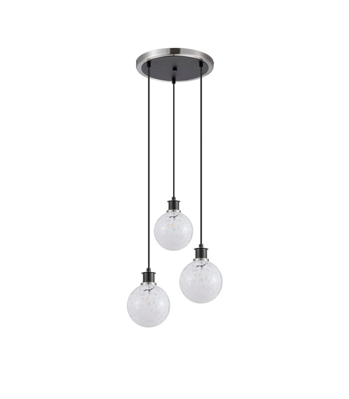 Placid 38cm Round Pendant 3 Light E14 15cm Round Speckled Glass Shade Satin Nickel White & Satin Black-4