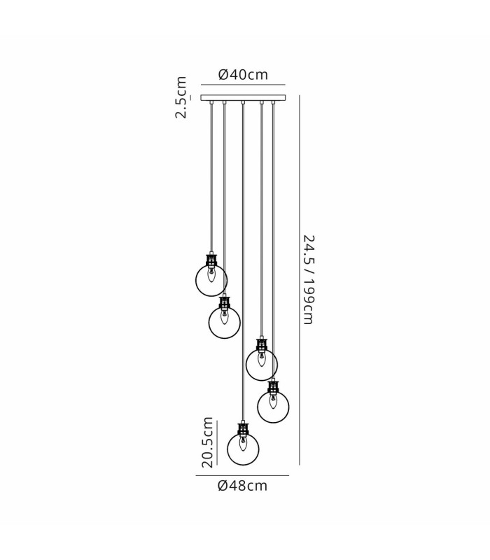 Placid 48cm Round Pendant 5 Light E14 15cm Round White & Grey Marble Effect Glass Shade Brass & Satin Black Framework-2