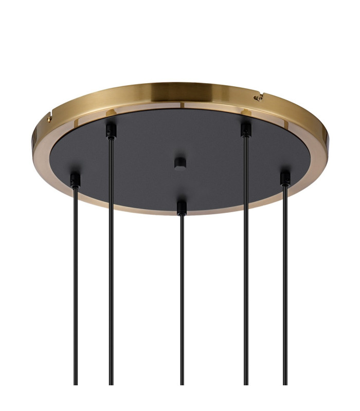 Placid 48cm Round Pendant 5 Light E14 15cm Round White & Grey Marble Effect Glass Shade Brass & Satin Black Framework-5