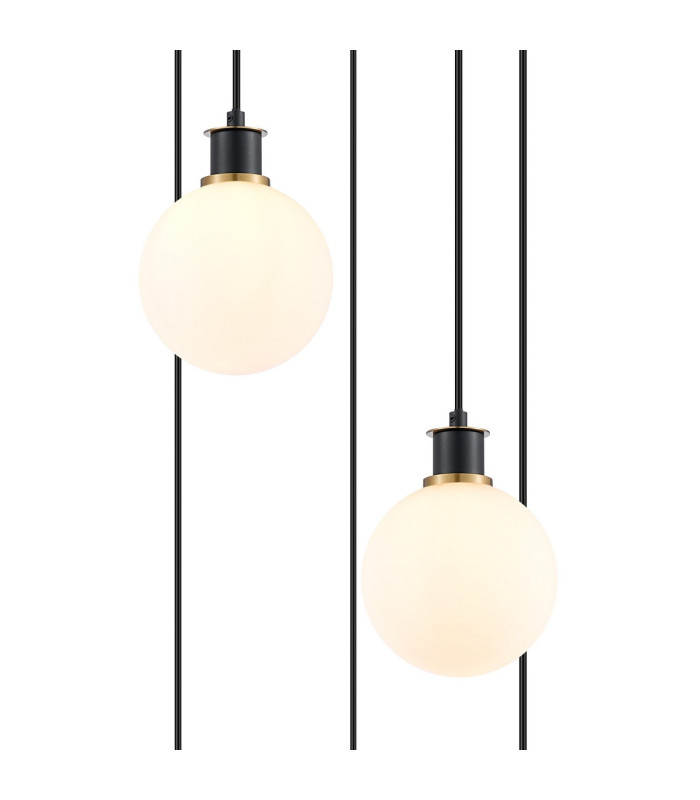 Placid 48cm Round Pendant 5 Light E14 15cm Round Glass Shade Brass Opal & Satin Black-6