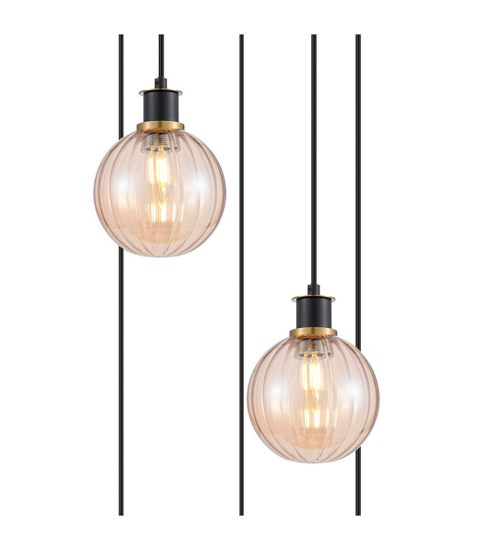Placid 48cm Round Pendant 5 Light E14 15cm Round Segment Glass Shade Brass Amber Plated & Satin Black-6