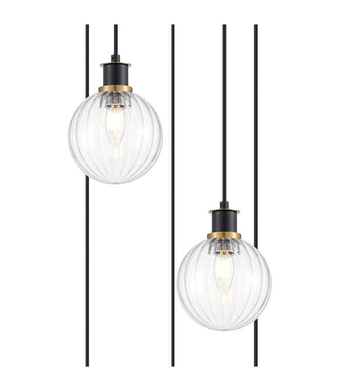 Placid 48cm Round Pendant 5 Light E14 15cm Round Segment Glass Shade Brass Clear & Satin Black-6