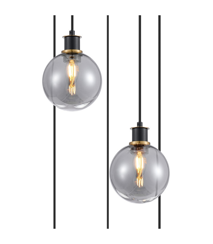 Placid 48cm Round Pendant 5 Light E14 15cm Round Glass Shade Brass Smoke Plated & Satin Black-6