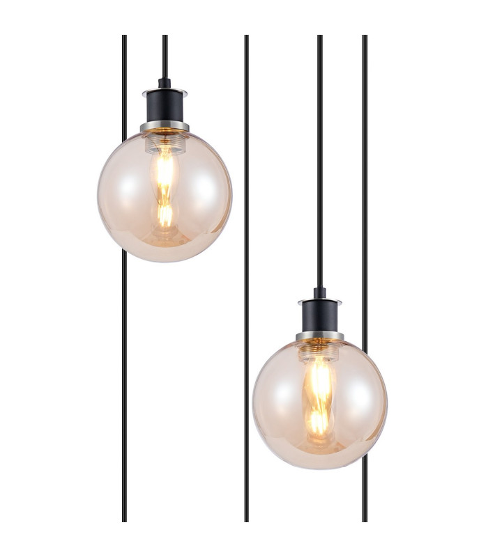 Placid 48cm Round Pendant 5 Light E14 15cm Round Glass Shade Satin Nickel Amber Plated & Satin Black-5