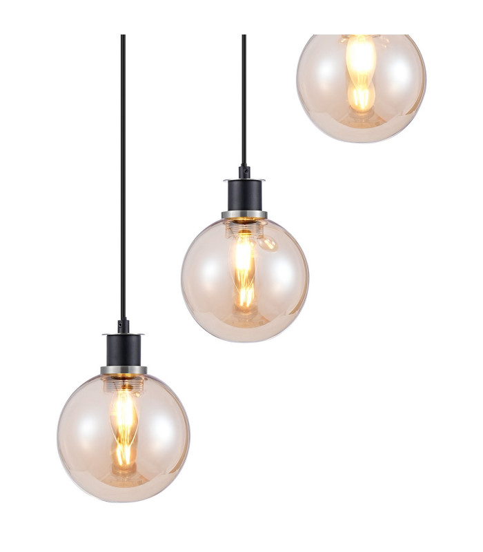Placid 48cm Round Pendant 5 Light E14 15cm Round Glass Shade Satin Nickel Amber Plated & Satin Black-6