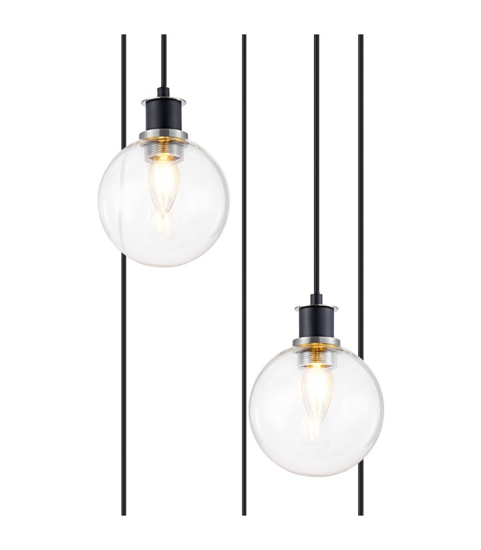 Placid 48cm Round Pendant 5 Light E14 15cm Round Glass Shade Satin Nickel Clear & Satin Black-6