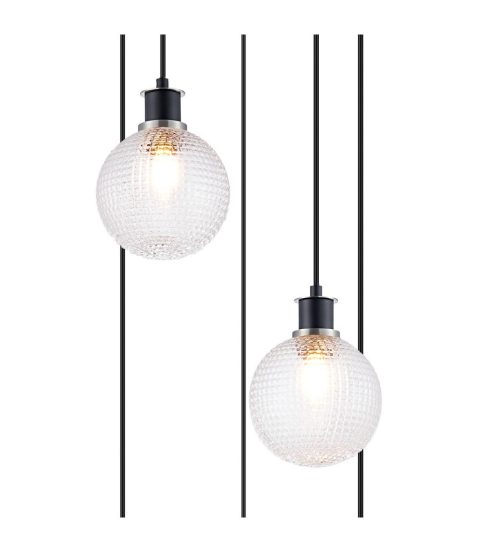 Placid 48cm Round Pendant 5 Light E14 15cm Round Textured Diamond Pattern Glass Shade Satin Nickel Clear & Satin Black-6