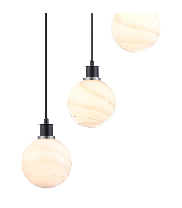 Placid 48cm Round Pendant 5x E14 15cm Round White & Grey Marble Effect Glass Shade Satin Nickel & Satin Black Framework-7
