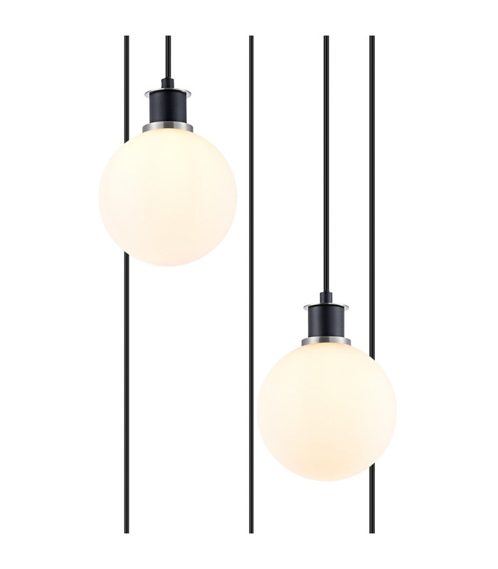 Placid 48cm Round Pendant 5 Light E14 15cm Round Glass Shade Satin Nickel Opal & Satin Black-6