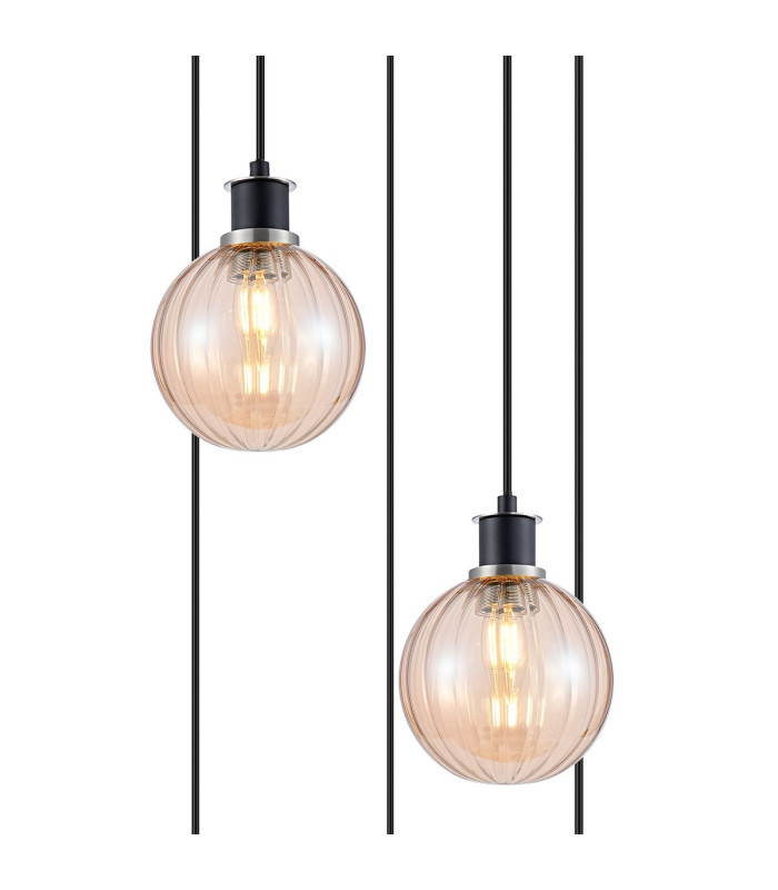 Placid 48cm Round Pendant 5 Light E14 15cm Round Segment Glass Shade Satin Nickel Amber Plated & Satin Black-6