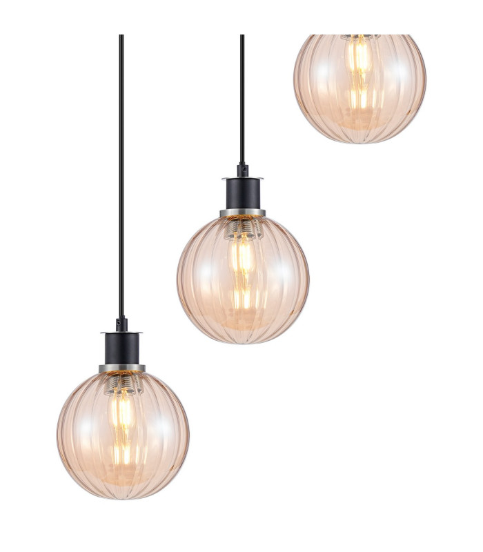 Placid 48cm Round Pendant 5 Light E14 15cm Round Segment Glass Shade Satin Nickel Amber Plated & Satin Black-7