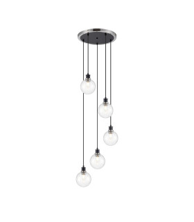 Placid 48cm Round Pendant 5 Light E14 15cm Round Segment Glass Shade Satin Nickel Clear & Satin Black-1