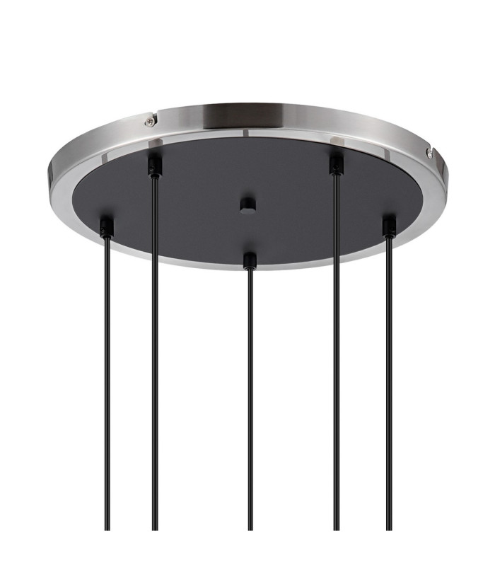 Placid 48cm Round Pendant 5 Light E14 15cm Round Segment Glass Shade Satin Nickel Clear & Satin Black-4
