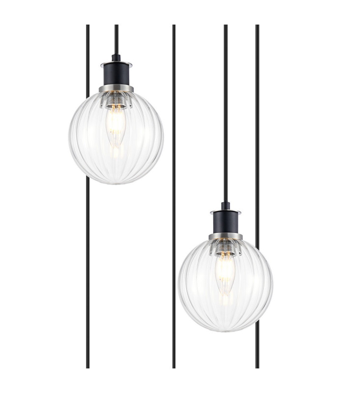Placid 48cm Round Pendant 5 Light E14 15cm Round Segment Glass Shade Satin Nickel Clear & Satin Black-5