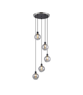 Placid 48cm Round Pendant 5 Light E14 15cm Round Segment Glass Shade Satin Nickel Smoke Plated & Satin Black-1