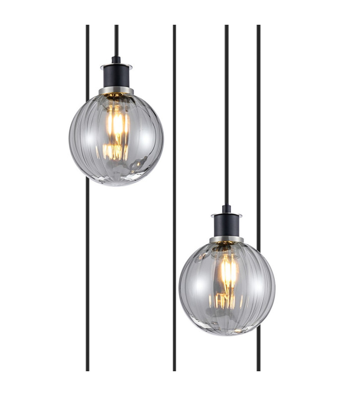 Placid 48cm Round Pendant 5 Light E14 15cm Round Segment Glass Shade Satin Nickel Smoke Plated & Satin Black-6