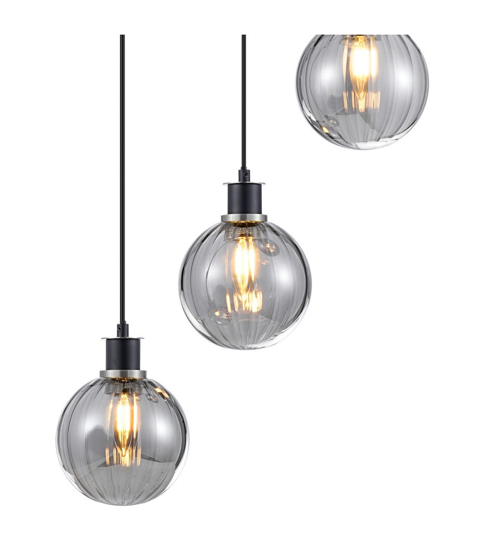 Placid 48cm Round Pendant 5 Light E14 15cm Round Segment Glass Shade Satin Nickel Smoke Plated & Satin Black-7