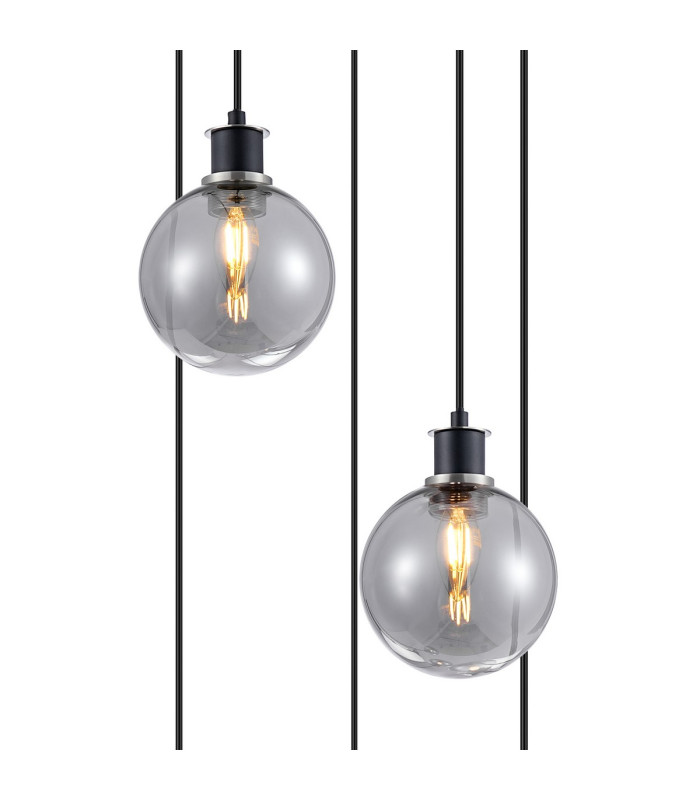 Placid 48cm Round Pendant 5 Light E14 15cm Round Glass Shade Satin Nickel Smoke Plated & Satin Black-6