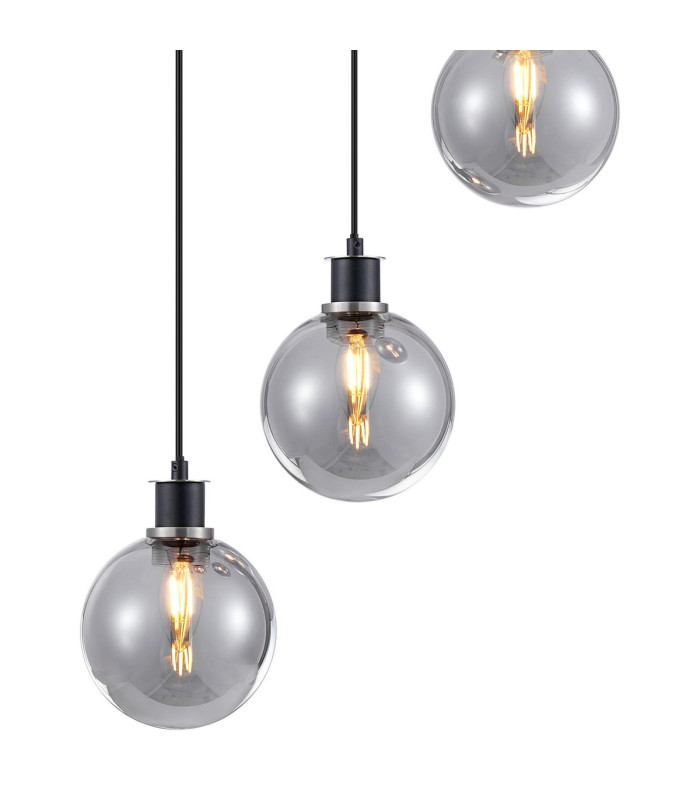 Placid 48cm Round Pendant 5 Light E14 15cm Round Glass Shade Satin Nickel Smoke Plated & Satin Black-7