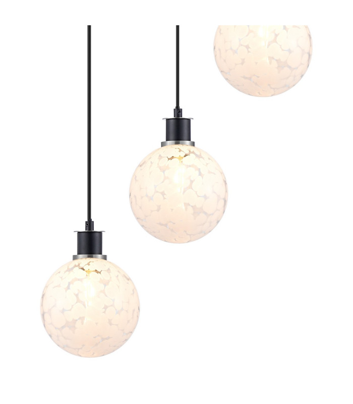 Placid 48cm Round Pendant 5 Light E14 15cm Round Speckled Glass Shade Satin Nickel White & Satin Black-6