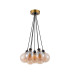 Placid 45cm Round Cluster Pendant 7 Light E14 15cm Round Glass Shade Brass Amber Plated & Satin Black-4