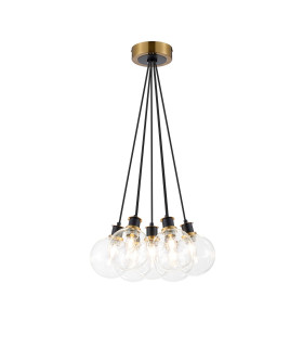 Placid 45cm Round Cluster Pendant 7 Light E14 15cm Round Glass Shade Brass Clear & Satin Black-1