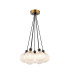 Placid 45cm Round Cluster Pendant 7 Light E14 15cm Round Textured Diamond Pattern Glass Shade Brass Clear & Satin Black-1