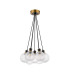 Placid 45cm Round Cluster Pendant 7 Light E14 15cm Round Textured Diamond Pattern Glass Shade Brass Clear & Satin Black-4