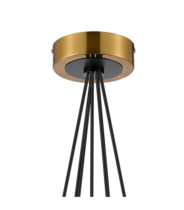 Placid 45cm Round Cluster Pendant 7 Light E14 15cm Round Dimpled Glass Shade Brass Clear & Satin Black-5