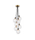 Placid 45cm Round Cluster Pendant 7 Light E14 15cm Round Textured Melting Glass Shade Brass Clear & Satin Black-1