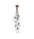 Placid 45cm Round Cluster Pendant 7 Light E14 15cm Round Textured Melting Glass Shade Brass Clear & Satin Black-4